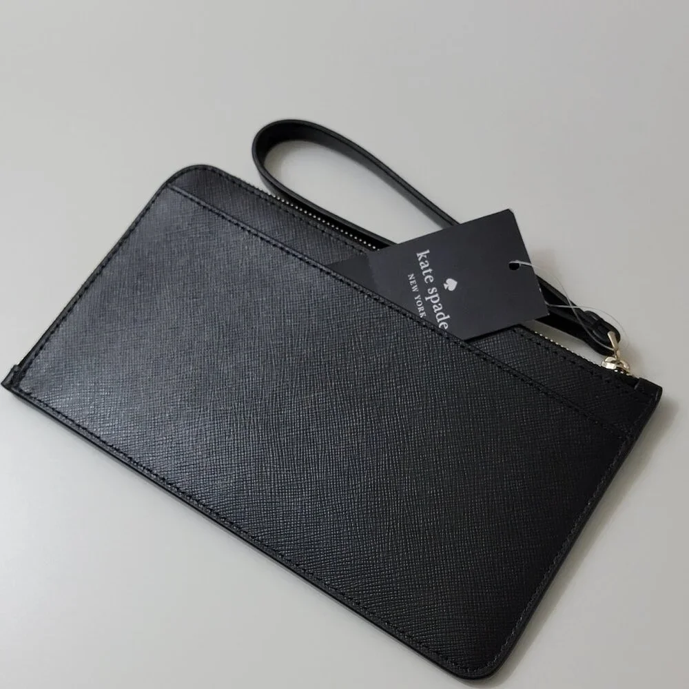 NWT Kate Spade ♠️ Lucy Black Saffiano Leather Zip Wristlet